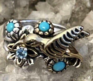 Carolyn Pollack mixed Metals blue topaz turquoise hummingbird Ring Size 7 Fritz - Picture 1 of 20