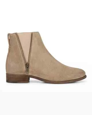 Nuevas Mujeres Carly Cremallera Chelsea 7.5 Frye Gamuza Cuero Botas Tobillo Corto Tostado Ceniza Foto 1 de 4