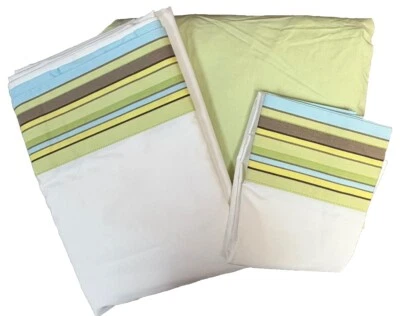 Juego de sábanas completo doble blanco con rayas verdes azules marrones ECHO 100% algodón Foto 1 de 4