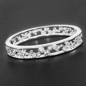 Equilibrium Modern Crystals Silver Plated Bangle Bracelet - Picture 1 of 4