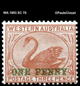 WESTERN AUSTRALIA 1893 SC 70 SWAN 1p ON 3p BROWN MNH OG FINE/VERY FINE - Picture 1 of 2