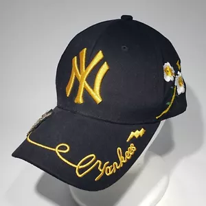 MLB New York Yankees Baseballmütze schwarz bestickt Biene Blume verstellbar - Bild 1 von 23