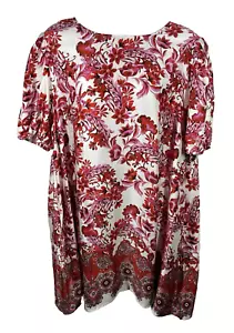 Maree Pour Toi Red Floral Print Dress Plus Size 24 Bohemian Cottage Core Bubble - Picture 1 of 8
