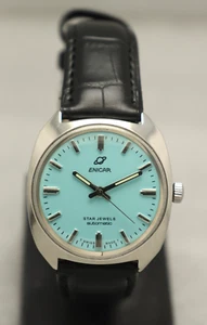 Used Enicar Star Jewels Automatic Cal. 167 Swiss Made Turquoise Dial Men's Watch - Picture 1 of 9
