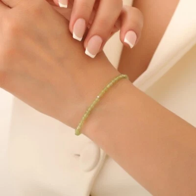 A++ Beautiful Peridot Faceted Round Gemstone Beaded 2-3MM Women Bracelets 6-8'' - Image 1 of 4