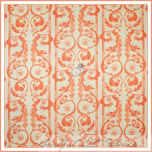 BonEful Fabric FQ Cotton Quilt VTG Cream Peach Orange Flower Damask Heart Stripe - Picture 1 of 6