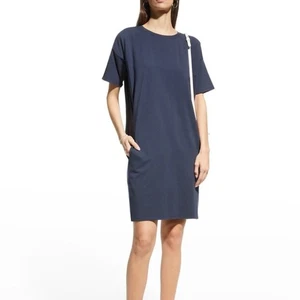 EILEEN FISHER Traceable Organic Cotton Jersey SS Dress Navy Sz M Pockets - Bild 1 von 10