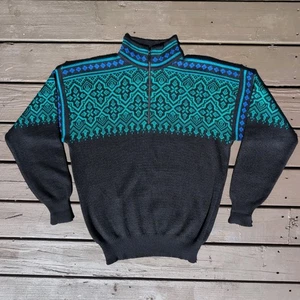 Vintage Meister Pullover XL Wollmischung schwarz grün 1/4 Zip Schneeflocke Retro Ski Alpin - Bild 1 von 12