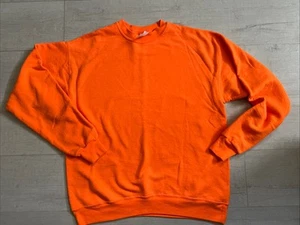 Hanes Men's Sweatshirt Long Sleeve Cuff Waistband Ecosmart Crewneck Neon Orange - Picture 1 of 3