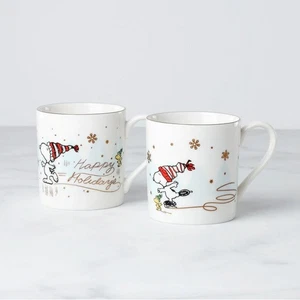 Lenox China SNOOPY SKATING Coffee Mugs - Set of Two N/O - Picture 1 of 1