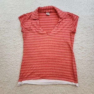 Unionbay 90s 2000s Y2K Baby Tee Polo Top M Striped Layered Stretch Vneck - Picture 1 of 8