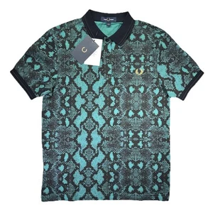 Camisa Polo Fred Perry Estampado Serpiente Verde Menta Manga Corta M Para Hombres Doble Punta Nueva con Etiquetas - Imagen 1 de 10