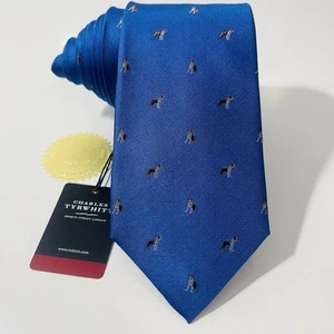 Charles Tyrwhitt Blue Royal Jacquard French Bulldog Motif Classic Tie 59x3.25” - Picture 1 of 13