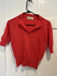 Vintage 50er Jahre rosa Kurzarm Kragen Kaschmir Pullover Damen S Großbritannien - Bild 1 von 6