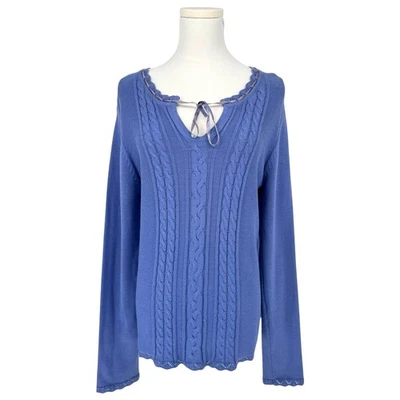 Suéter tejido con cable azul aciano April Cornell vintage cuello en V para mujer M Foto 1 de 4