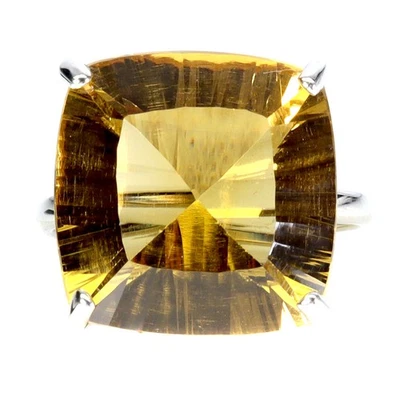 Anillo de plata de ley 925 cojín citrino 15 mm hecho a mano piedras preciosas joyería tamaño 6,5 Foto 1 de 4