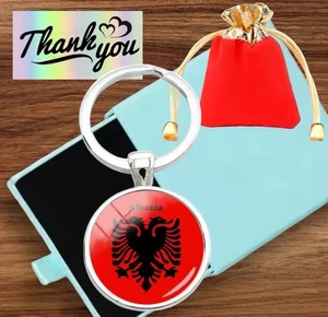Premium Albanien Schlüsselanhänger Chrom Keychain Logo albanischer Shqiptar GESCHENKSET Schlüssel UK - Bild 1 von 3