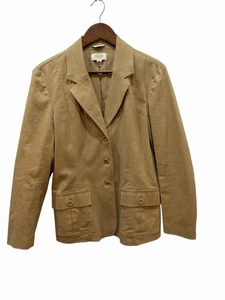 vtg talbots jacket 12P Safari Elbow Patches Back Belt Khaki NEW - Picture 1 of 9