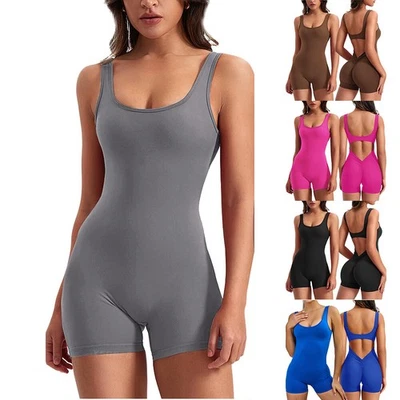 Damen Jumpsuit Sport Yoga Gym Fitness Einteiler Bodysuit Trainingsanzug Overall - Bild 1 von 4