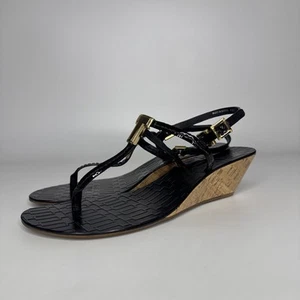 TORY BURCH Pauline Demi Wedge Sandals Black SZ 9.5 - Picture 1 of 9
