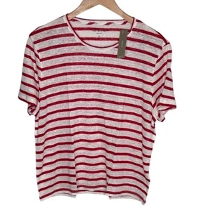 New J. Crew Red White Striped Linen Tee Women Size XL BLEMISH - Picture 1 of 6