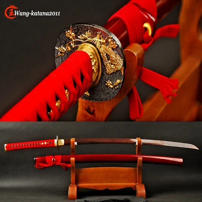 Espada afilada samurai japonesa lista para la batalla Katana de acero plegada Damasco roja de 40"" Foto 1 de 4