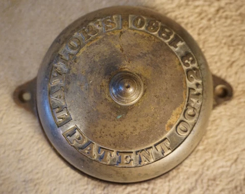 Antique Taylor's Victorian Mechanical Door Bell Patent Oct 23, 1860 Brass Bronze Cover