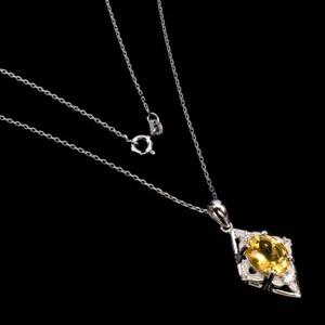 925 Sterling Silver Oval Yellow Citrine 10x8mm Simulated Cz Necklace 18 - Picture 1 of 10