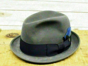 Vintage Royal Stetson Grey Fedora Hat Band & Feathers Size 6 7/8 Original Box - Picture 1 of 12