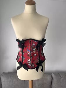 Hell Bunny Red Tattoo Basque Corset with Bows in Size M - New no Tags - Picture 1 of 19
