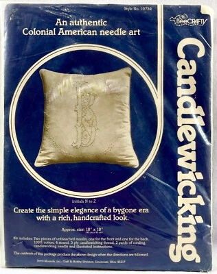 NEW 1990s Bee Crafty Initials N To Z 10734 Candlewicking Pillow Kit 18x18 16487 - Image 1 of 2