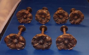 Large Metal Flower Pull Knob Cabinet Door Dresser Drawer Armoire Vtg Set of 7 - Picture 1 of 11