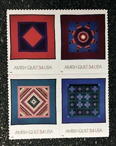 2001USA #3524-3537a 34c Amish Quilts - Block of 4 Mint (order as pictured) - Picture 1 of 1