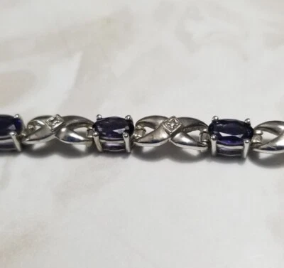 Kay Jewelers sterling silver blue Sapphire X tennis Bracelet lab created - Image 1 of 4