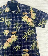 Tommy Bahama Men’s Navy Golden Flower Paradise Hawaiian Camp Shirt XL