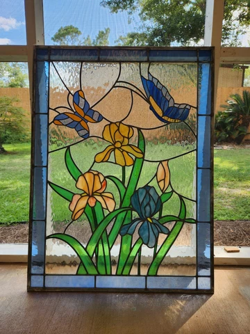 Beautiful Stained Glass Window Pane  (roughly 27.5" by 36.5" ) FREE SHIPPING! Cover