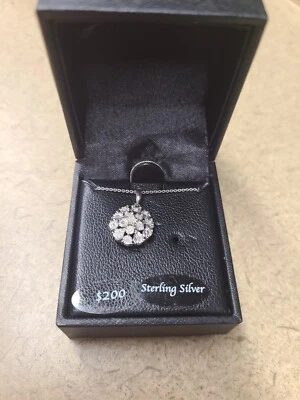 Macy's Diamond Halo 18" Pendant Necklace 1/10 CTTW Diamond 925 - Image 1 of 4