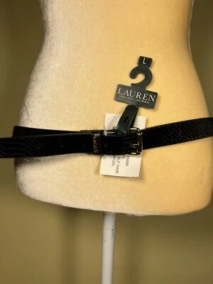 Ralph Lauren Women’s Black Calf Hair Genuine Leather Skinny Belt Size Large NWT - Image 1 of 4