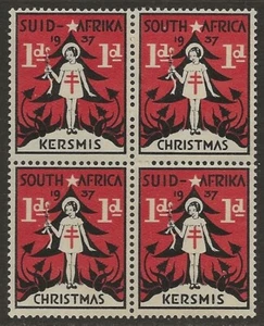 South Africa 1937 TB Tuberculosis Cinderella Xmas seal Bilingual BLOCK VF-NH - Picture 1 of 2