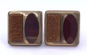 ANTIQUE VICTORIAN GOLD STONE & BANDED AGATE GOLD FILLED CUFFLINKS (CL7) - Picture 1 of 6