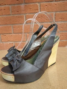 JOHN ROCHA LUDLOW WOMENS BROWN LEATHER WEDGE HEELS SLINGBACK UK SIZE 7 EUR 40 - Picture 1 of 7