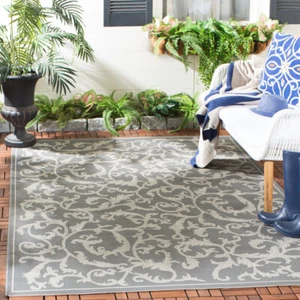 SAFAVIEH Outdoor CY6533-87 Courtyard Anthracite / Lt Grey Rug - Picture 1 of 21