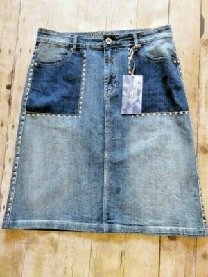 Falda de Jean Hidráulica Azul Denim Modesto Tachuelas Ropa de Calle Bolsillos Nueva 14 Foto 1 de 4