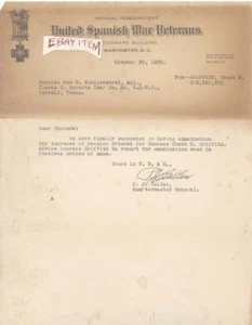 1935 SPANISH AMERICAN WAR VET TEXAS INFANTRY C GRIFFITH - Picture 1 of 2