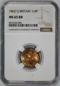 1862 Great Britain 1/4P Farthing NGC MS 65 RB - Picture 1 of 4