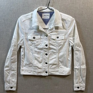 Nina Rossi weiße Denim klassische Jeansjacke blaue Streifen Akzent Small - Bild 1 von 13