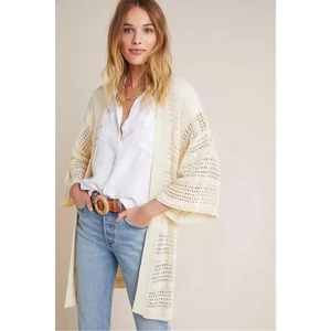 Anthropologie Cream Open Front Knit Layne Kimono One Size - Picture 1 of 15