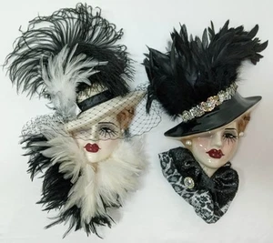 2 Unique Creations Pair Lady Face Mask Wall Art Wall Hanging Decor Classy Women - Picture 1 of 12