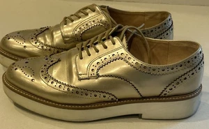 Zara Gold Metallic Budapester Halbschuhe Damengröße 9,5 Plateau adrette Boho Y2K - Bild 1 von 18