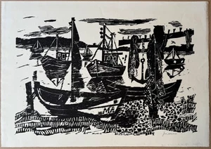 Willem Grimm, barcos, xilografía, firmado a mano - Imagen 1 de 4